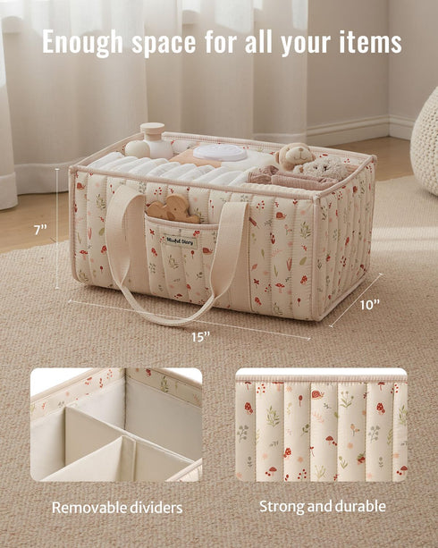 Blissful Diary Woodland Diaper Caddy Organizer, Stylish Nursery Storage Basket, Gift for Baby Shower, Newborn