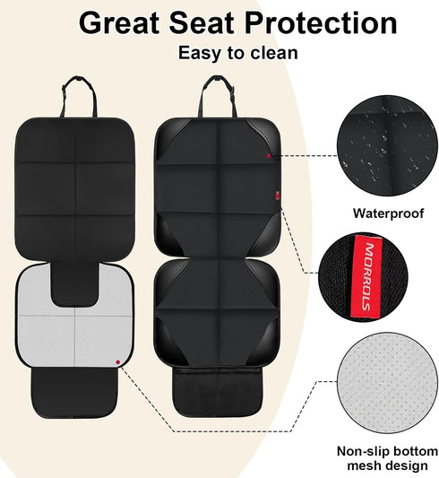 Car Seat Protectors for Child Car Seats, 2 Pack Leather Protectors with Non-Slip Bottom & Large Mesh Pockets