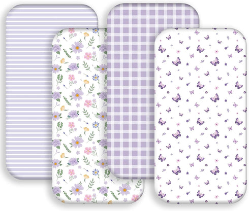 FIGEPO 4 Pack Butterfly Baby Crib Sheets for Baby Girls Purple Crib Fitted