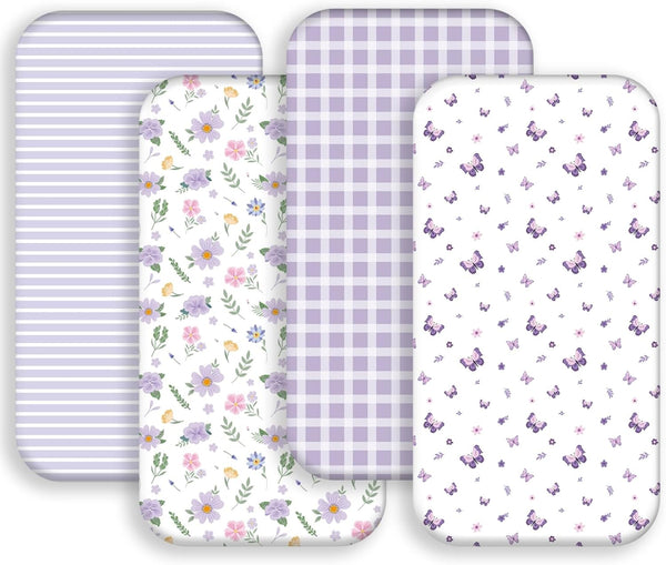 FIGEPO 4 Pack Butterfly Baby Crib Sheets for Baby Girls Purple Crib Fitted