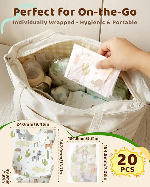 Packaged, 20/50pcs Lictin Disposable Baby Bibs, Individually Hygienic and Convenient for Toddler, Baby Travel