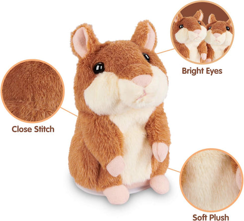 Kids Talking Hamster Toy for Ages 2-4, Interactive Plush Repeating Toy, Birthday Gift (Brown)