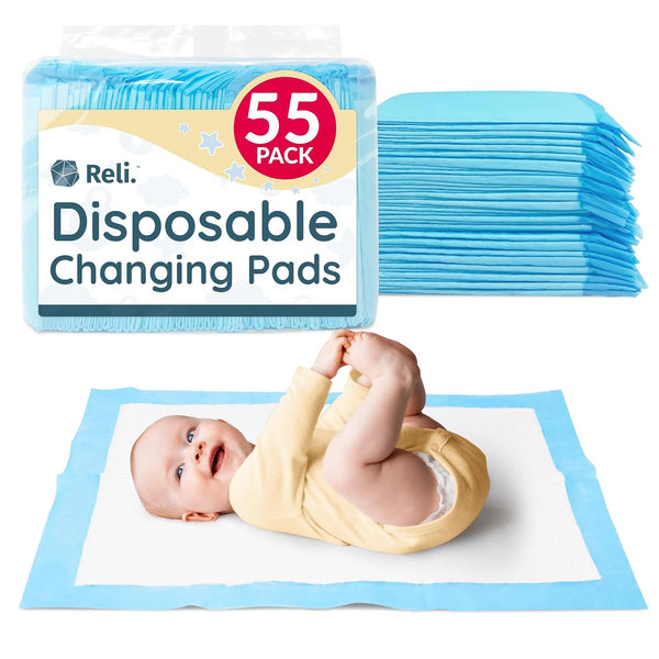 Reli. Disposable Changing Pads for Baby (55 Pack) | Disposable Diaper Changing