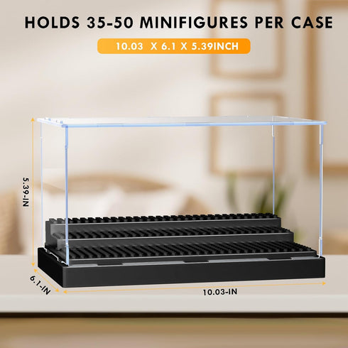 KKU Display Case for Minifigure Action Figures, Acrylic Storage Box with 3 Movable Steps, Gift for Kids and Adults