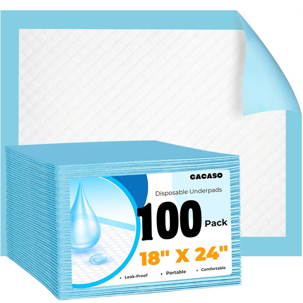 CACASO 100 Pack Disposable Changing Pads,18 in x24 in Baby Disposable Underpads,Absorbent Incontinence
