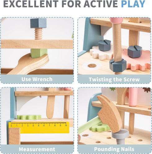Set Set 18 2 3 4 5 ROBOTIME Tool Bench for Toddlers - Mini Wooden Work Bench for Kids, Construction Toys w/Wooden