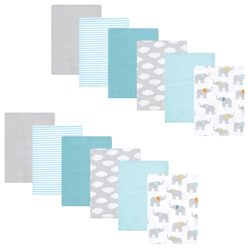 Hudson Baby Unisex Baby Flannel Burp Cloth 12pk, One Size, Teal Elephant