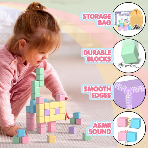 32pcs Magnetic Blocks Building Cubes for Toddlers, Creative Learning Toys for Preschool Montessori Sensory