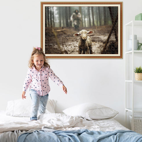 Christian Puzzles for Adults, Wooden Jigsaw Puzzles 500 Pieces Jesus Running After Lost Lamb Religious Decor