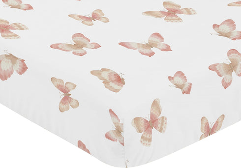 Sweet Jojo Designs Fitted Baby Crib Sheets (Pink and Taupe Boho Butterfly) for Girls, Infant Nursery, Toddler Room