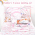 Set 4 Set Hooyax Toddler Bedding for Girls - Piece Rainbow Toddler Comforter Includes Fitted Sheet, Comforter