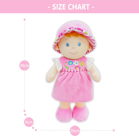 12" 1 2 3 June Garden Soft Dolly Emilia - Stuffed Soft Baby Doll Gift for Year Old Girls - Pink Dress