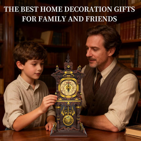 SHAREHB Set, 12+, Vintage Swing Clock Building Blocks Real Working Moving Pendulum & Rotating Dial, Mechanical Building