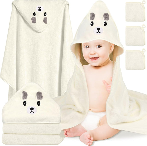 Sublaga 4 Pcs Baby Towels Set, 32x32 in Hooded Bath Towel and 3