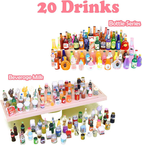 150Pcs Miniatures Food Drinks Bottles Doll House Accessories - 1:12 Playset for Pretend Play Kitchen Game