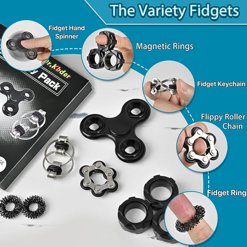 Pack Fidget Toys Adults Metal Fidgets for Classroom Cool Gadget Desk Toys for Teens Figette Spinner Figits Ring ADHD