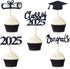 30 PCS Graduation Cupcake Toppers 2025, Grad Cap Cake Toppers, Food Picks for Party Supplies & Favors, 5 Styles