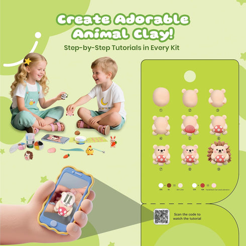 12 Air Dry Clay Kit, Animals Modeling Clay for Kids, Model Magic Clay with Sculpting Tools and Tutorials, Safe