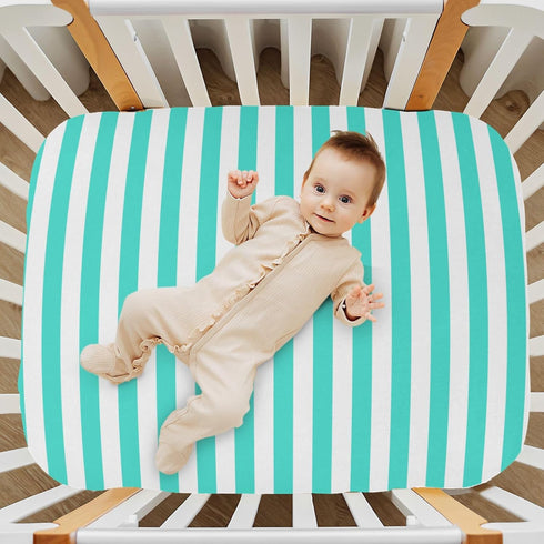 Pigsaly 27x39 Inch Crib Sheets Turquoise White Stripe Baby Sheet for Standard Crib Mattress Boys Girls Toddler Bed