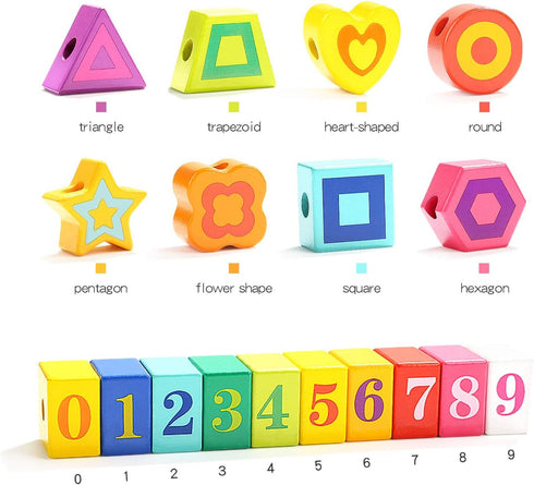 TOP BRIGHT Wooden Lacing Beads for Toddlers, Kids Fine Motor Skills Montessori Toys for 2 Year Old Birthday Gifts