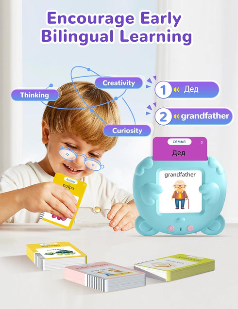 510 Russian and English Talking Flash Cards for Kids, Sight Words Bilingual Toys for Toddlers, Autism Pocket Speech