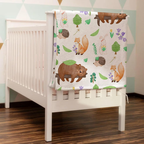 Woodland Animals Floral Baby Blanket 30x40 - Soft Warm Receiving Blankets for Boys Girls, Bear Bunny Hedgehog