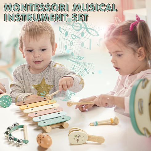 1-3, 1 Set 2-4, Baby Musical Instruments for Toddlers Montessori Wooden Toys for Year Old, Xylophone Maracas Percussion
