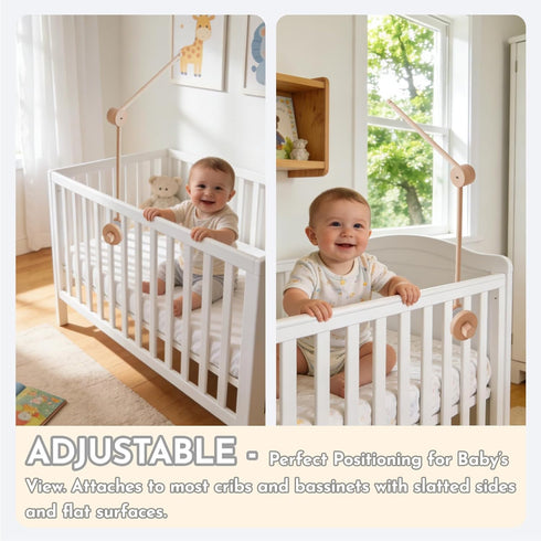 Wonderoo by Wowo 360 Natural Wooden Crib Mobile Arm Foldable & Adjustable Baby Mobile Holder, Smooth Beech Wood Mobile