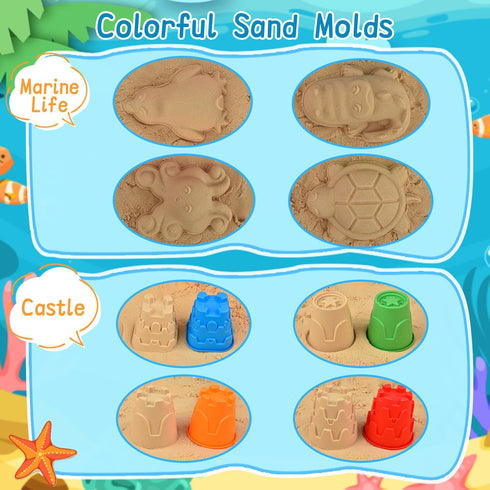 Beach Toys Set for Kids, Collapsible Sand Bucket and Shovels with Watering Can, Mesh Bag, Ice Cream & Animal Sand