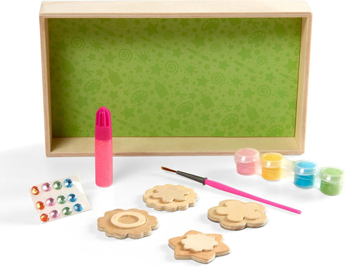 Melissa & Doug Created by Me! Flower Wooden Magnets Craft Kit - 4 Designs, 4 Paints, Stickers, Glitter Glue