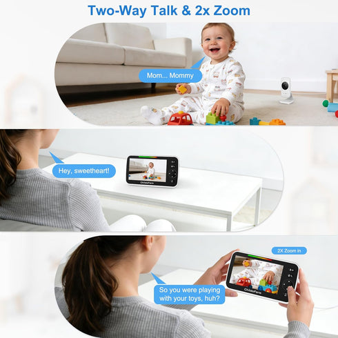 ChildsFarm 5 inch 1000ft 2-Way 8 Baby Monitor with Camera and Audio - Screen Portable Baby Camera Monitor No WiFi