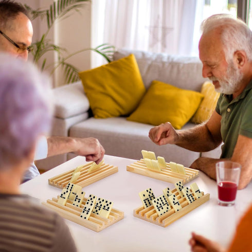 Set 8 Noamus of Wooden Domino Racks, Premium Natural Domino Trays, Solid Domino Tiles Holders Organizer for Mexican