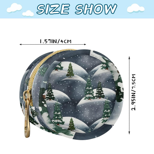 Snow Scene Round Pacifier Storage Case with Zipper, Portable Pacifier Case for Travel, Diaper Bag & Purse, Pacifier