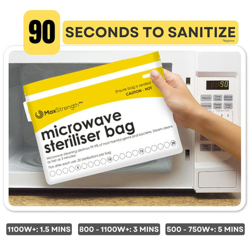 20pc 20 Max Strength Pro Microwave Steam Sterilizer Bags for Baby Bottles, Soothers, Teethers, Breast Pump Parts
