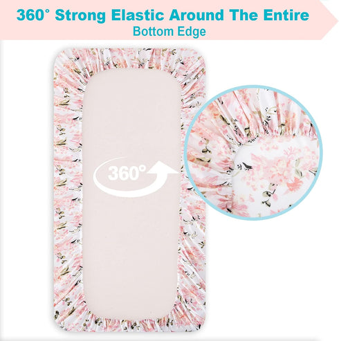 Crib Sheets Girl 2 Pack Set, Toddler Bed Sheets Set, Floral Print Fitted for Standard Crib & Toddler Mattress