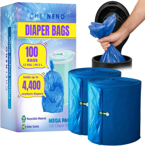 Disposable Diaper Pail Refill Bags (100 Bags) Compatible with Ubbi Diaper Bag