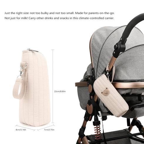 Monetais Insulated Baby Bottle Bag with Adorable Bear Embroidery - Breastmilk Cooler Travel Bag for On-the-Go, Portable