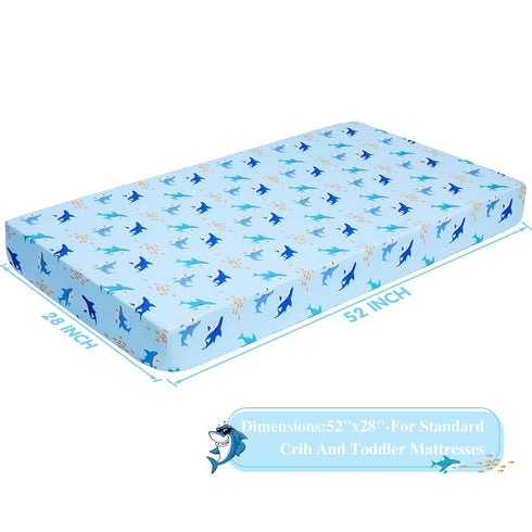 UOMNY Shark Fitted Crib Sheet for Baby Boys, Standard Crib and Toddler Mattresses, Ocean Crib Mattress Sheets 52 x 28