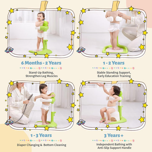 Laigoldana 6-36 Baby Shower Stand, Toddler Bath Standing Support with Anti-Slip Base and Shower Holder, Adjustable