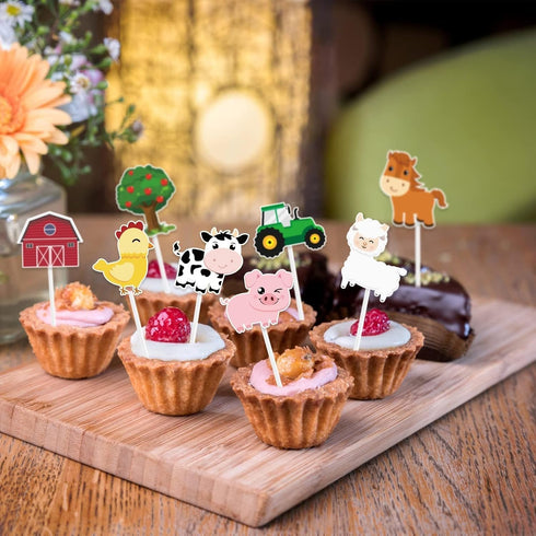 WERNNSAI 36 PCS Farm Cupcake Toppers, Animal Birthday Decorations for Kids Baby Shower Tractor Theme Party
