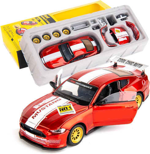 1/42 Ford Mustang Car Model, Take Apart Assembled Car, DIY Educational Building Toys for Children, Red