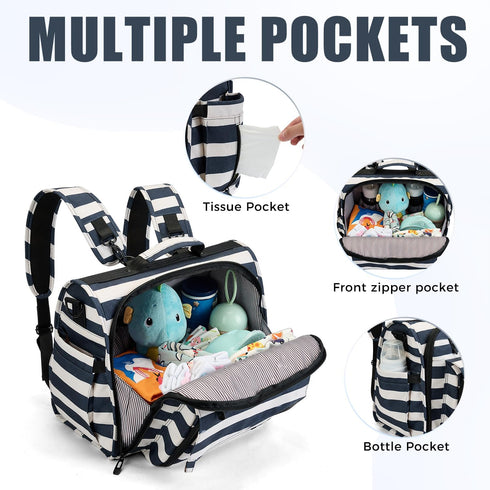 Backpack, ALLCAMP Diaper Waterproof Large Capacity Baby Bag, Multi-Function Nappy Bag with Stroller Hooks, Convertible