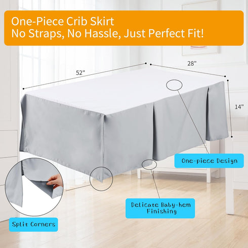 100% 28" 52" 14" Crib Bed Skirt Dust Ruffle Cotton - Natural, Soft, Breathable for Baby's Delicate Skin, Nursery