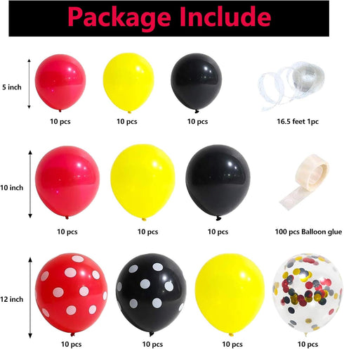 Mouse Balloons Garland Arch Kit, 100pcs Red Black Yellow Confetti Balloons for Cartoon Mouse Theme Party