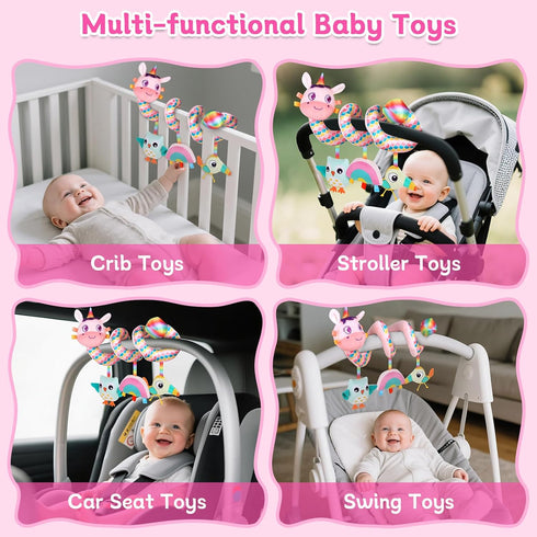 0-6 Car Seat Toys for Infants months, Spiral Hanging Crib Stroller Activity Toys with Rattles, Baby Car Seat