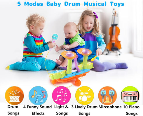 Drum Set for Toddlers 1-3, Baby Drum Set with Microphone, Kids Drum Sets for 2-5 Year Olds, Birthday Gift