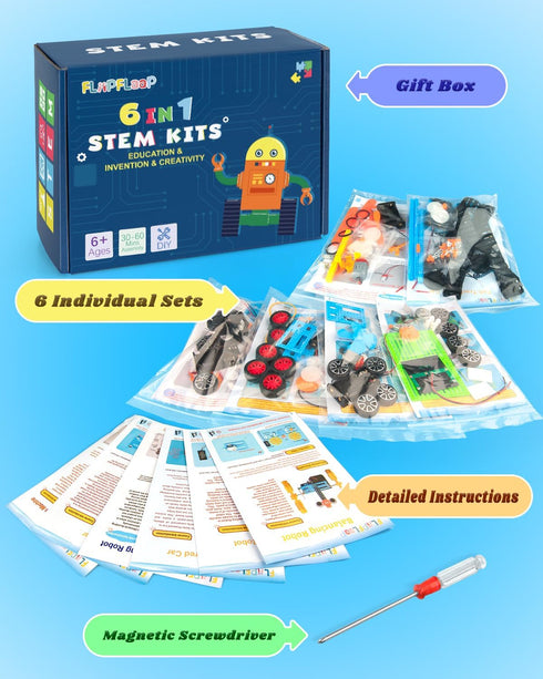 6-in-1 6-12, 8-12, 6 7 8 9 10 12 STEM Kit for Kids Ages STEM Toys for Boys Ages Robot Building Kit & Car Crafts