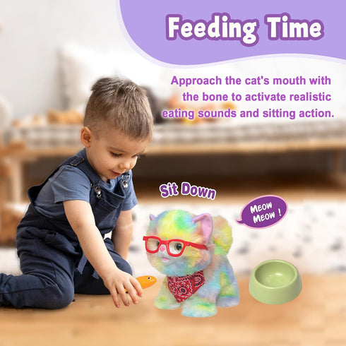 YH YUHUNG Walking Cat Toys for Kids - Remote Control Rainbow Kitty Robot Cat with Interactive Playset for Ages 3+