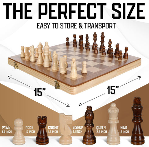 Chess Armory 15 Inch Magnetic Wooden Chess Set, Board Game for Adults & Kids with Extra Queen Pieces & Storage Box