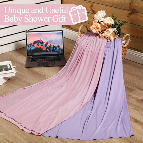 2 Set 47" 47" JaGely Pcs Stretchy Baby Swaddle Blankets Extra Soft x Baby Newborn Swaddle Blanket and Hat(Pink, Light
